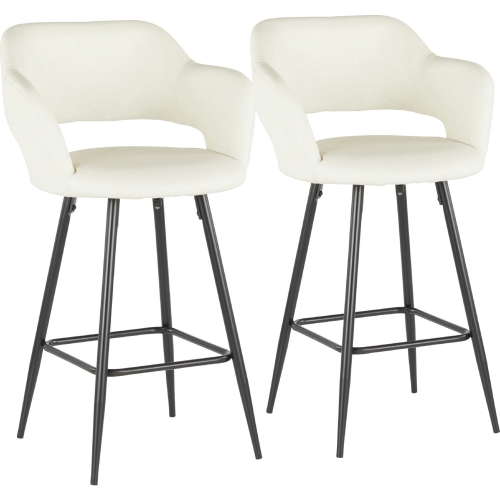 Margarite 25" Counter Stool in Cream Leatherette & Black Metal (Set of 2)